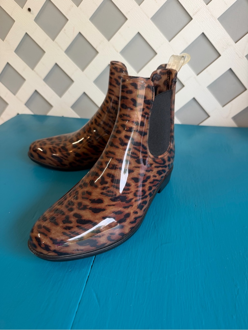 T.J.Maxx Leopard Print Chelsea Rain Booties - Brown/Black